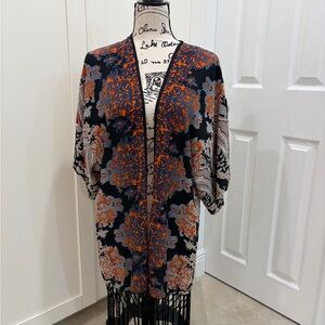Tyche Multicolor Floral Kimono w/long fringe